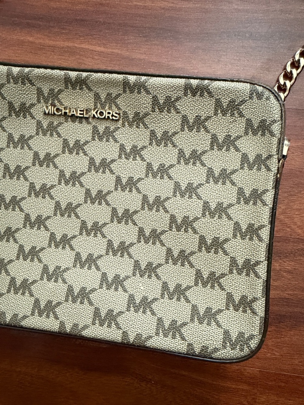 Michael Kors Beige Brown Signature MK Crossbody Bag - Picture 7 of 17